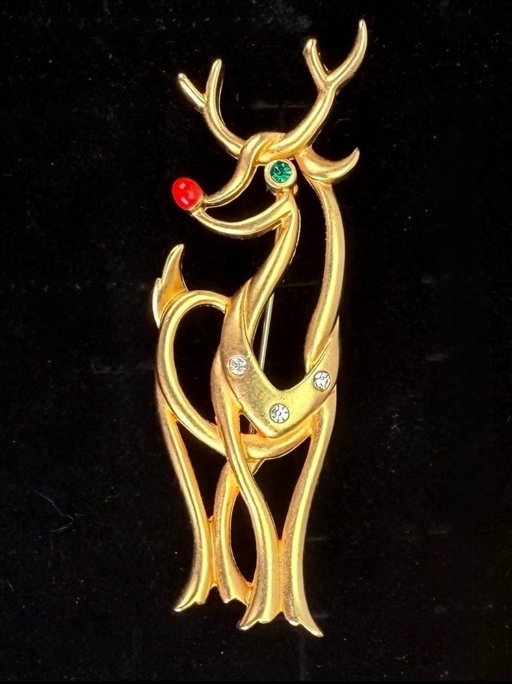 Goldtone Festive Reindeer Holiday Brooch Pin